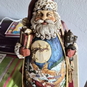 Hand-Painted Santa Figurine in Red, Blue, Cream